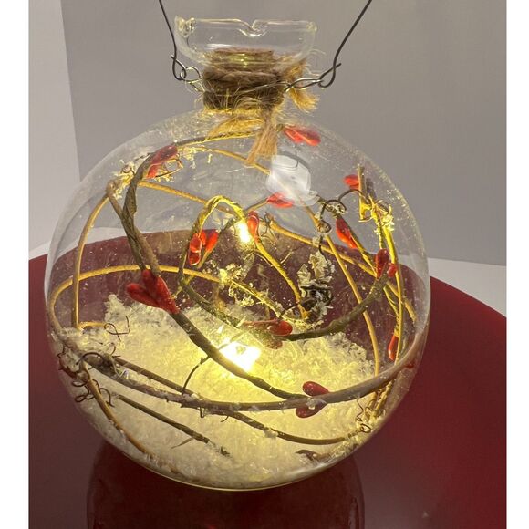 Other - Unique Lighted Red berry twig snowy lighted globe ornament